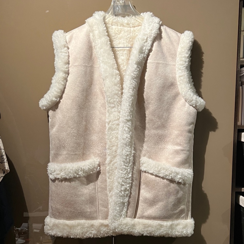 Women's Cream Faux Shearling Vest